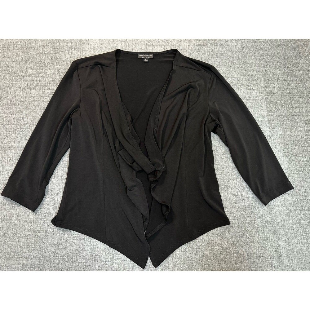 Connected Apparel Womens Open Cardigan Black Long Sleeve Ruffles Size M